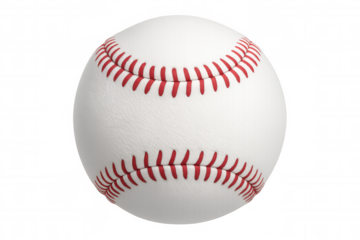 Baseball sphere spinning, detailed red stitching visible against transparent backdrop, photorealistic 3d rendering highlighting sporting design element