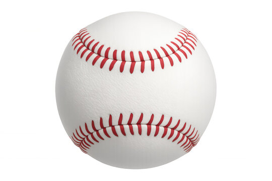 Baseball sphere spinning, detailed red stitching visible against transparent backdrop, photorealistic 3d rendering highlighting sporting design element