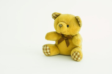A little bear doll isolated on white .