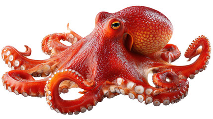 Vibrant Octopus's Underwater Beauty: A detailed close-up showcases the intriguing texture and radiant hues of a solitary octopus, gracefully suspended.