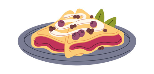 Pancakes filled jam and berries