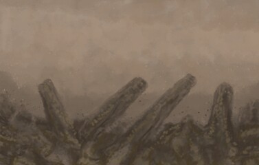 Alien landscepe, concept art, science fiction illustration - digital painting . Painted on a tablet.