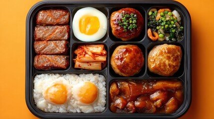 Healthy eating visualization with bento overhead, suitable for branding or inspirational content