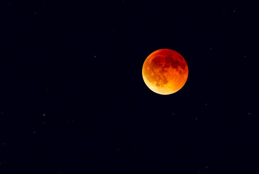 Blood moon during full lunar eclipse on September 7 2025 above Antalya, Turkey, Mediterranean region.