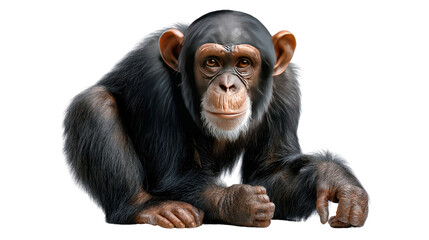 Naklejka premium Contemplative Chimpanzee: A striking close-up portrait of a chimpanzee, its intelligent eyes revealing a sense of introspection. The image captures the essence of the animal's expressive nature.