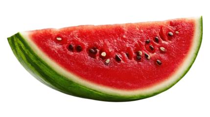 Fresh Slice of Watermelon: A vibrant and juicy slice of watermelon, showcasing its refreshing red flesh and dark seeds, evokes the essence of summer and pure deliciousness.