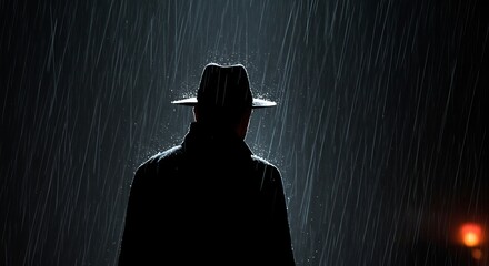 Mysterious Figure in Rain at Night.