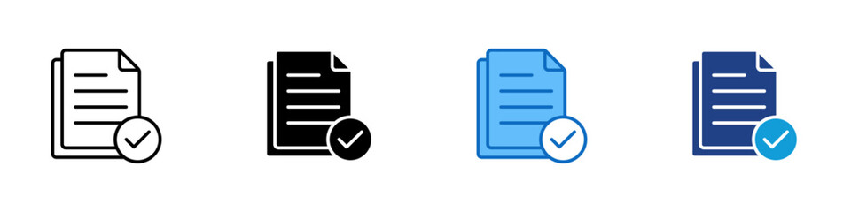 Fototapeta premium Document Approval Multiple Style Icon Design Vector - Two stacked documents with a checkmark symbol, representing approved paperwork or validated files