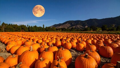 Pumpkins rest in a vibrant orange field during the autumn harvest season