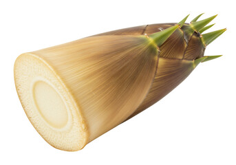 透明背景に分離された茶色と緑色のタケノコのクローズアップ