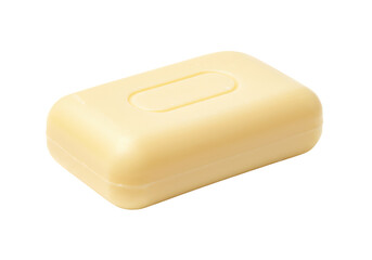 透明な背景に分離されたシンプルな黄色の石鹸バーのクローズアップ