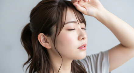 Naklejka premium 汗をかく若い女性