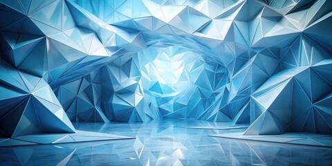 Abstract Crystalline Structure A Futuristic, Geometric Interior Design with Reflective Floor and Subtle Lighting