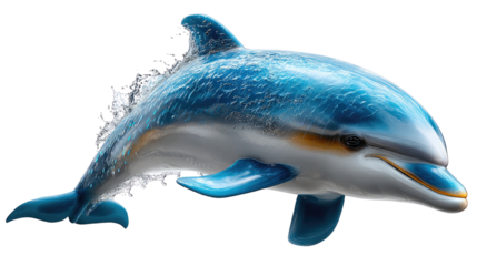 Dolphin's Aquatic Grace: A photorealistic capture showcases a sleek dolphin gliding through the water, its vibrant blue and white hues creating a mesmerizing spectacle of marine life.
