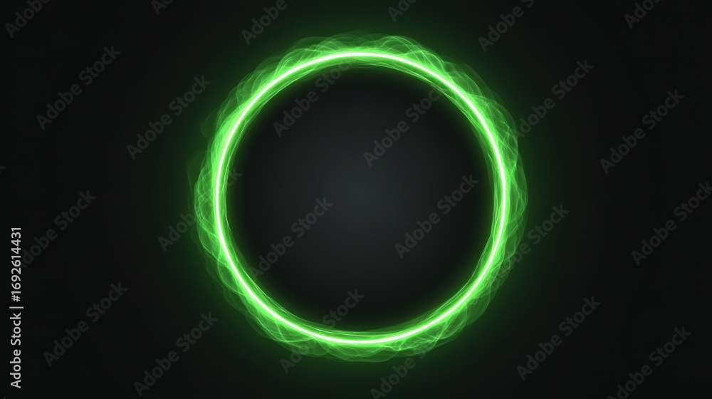 Poster glowing green circular light effect on dark background for abstract design and creative projects wit