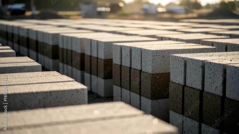 Aufkleber shot of papercrete blocks drying in the sun poststacking showcasing natural curing methods in sustai