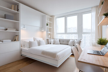 Minimalist Micro Apartment with Scandinavian Design and Multifunctional Furniture in Bright Natural Light