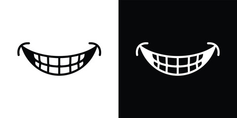 Cartoon Smile Design Mouth with Teeth Isolated on White and Black Layouts