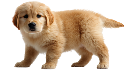 Golden Retriever puppy portrait: A cute Golden Retriever puppy strikes a pose, emanating pure joy with its adorable eyes and fluffy fur. It's a picture of canine innocence and lovable nature.