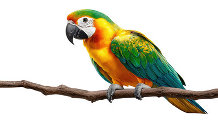 Fototapeta premium Vibrant Parrot Perched: A stunning parrot, boasting a vivid array of colors, perches gracefully on a branch, a captivating glimpse of tropical avian beauty.