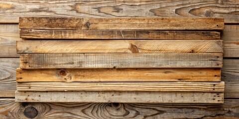 Rustic Wooden Planks Arranged in a Stacked Formation Against a Weathered Wooden Background