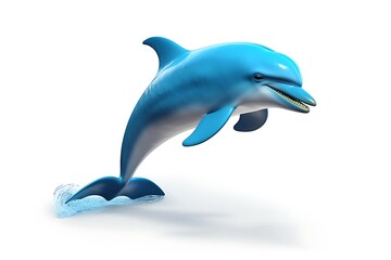 Obraz premium A vibrant blue dolphin gracefully leaps above the water's surface, showcasing its agility and playfulness