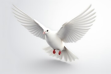 Fototapeta premium A graceful white dove soaring through the air with outstretched wings, symbolizing peace