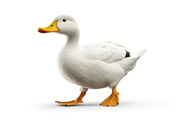 A realistic 3D-rendered white duck standing on a clean white background, showcasing its features