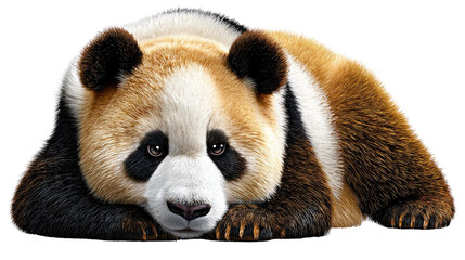 Rare Panda Resting: A unique panda with a striking blend of brown and white fur rests serenely, offering a glimpse into the enchanting world of wildlife.