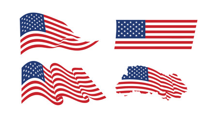 Obraz premium Four variations of the waving American flag, displayed in different styles and orientations.