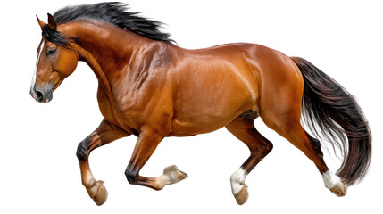 Majestic Horse in Motion: A stunning, brown horse gallops with powerful grace, its muscles and spirit on full display, symbolizing freedom and natural beauty.