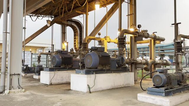 Capture the essence of industrial machinery at work with this visually engaging video suitable for microstock platforms showcasing production equipment and complex pipelines