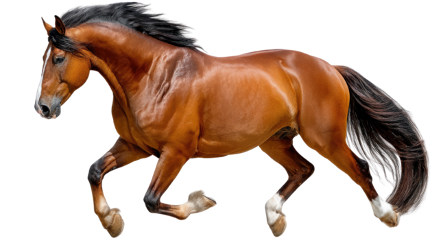 Majestic Horse in Motion: A stunning, brown horse gallops with powerful grace, its muscles and spirit on full display, symbolizing freedom and natural beauty.