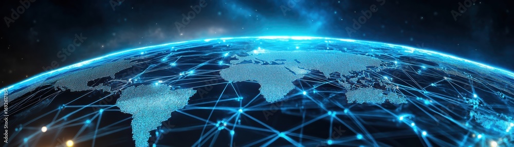 Poster a digital representation of earth with a network of connections, highlighting global connectivity an