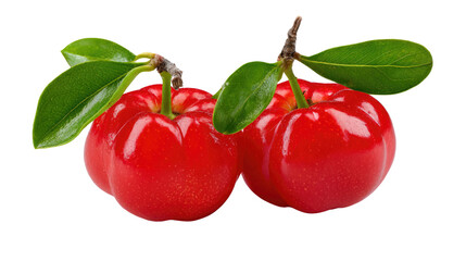 Vibrant Acerola Berries: A cluster of succulent, ruby-red acerola berries, showcasing their juicy freshness with vibrant green leaves, inviting healthy indulgence.