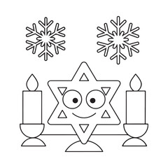 Cheerful Star of David with Candles and Snowflakes hanukkah holiday