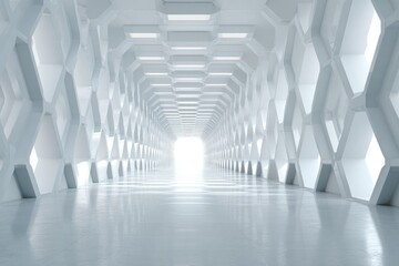 Empty white hallway with honeycomb design