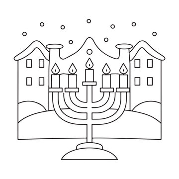 black and white menorah winter scene clip art preview