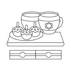 Chanukah Treats with Dreidels and Cups on a Tray outline hanukkah