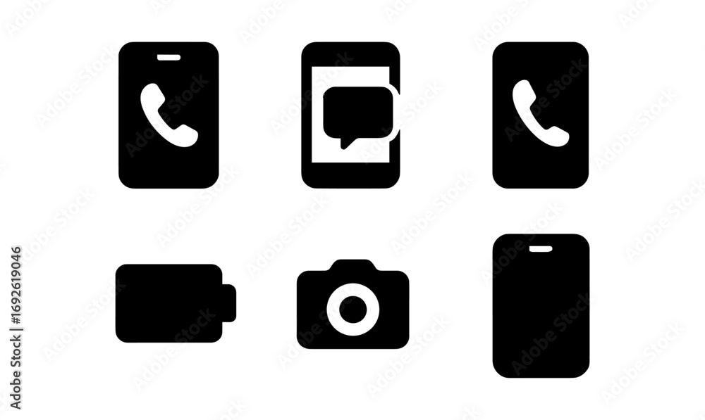 Poster minimal smartphone icons set featuring communication and camera symbols