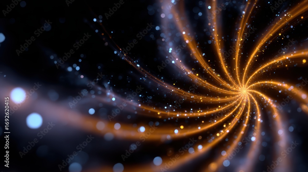 Poster a swirling vortex of light and color, showcasing a cosmic-like pattern with glowing particles, creat