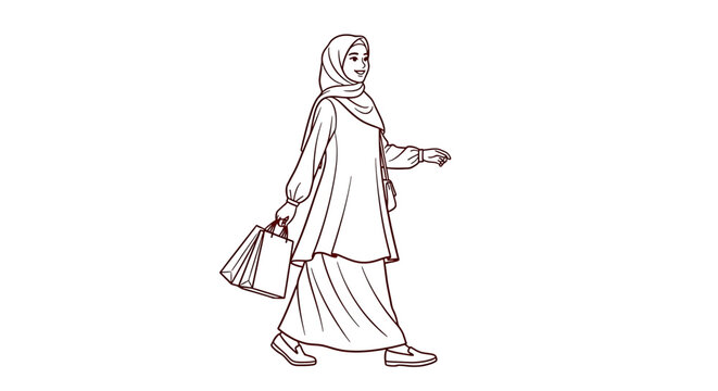muslim woman walking with shopping bags clip art preview