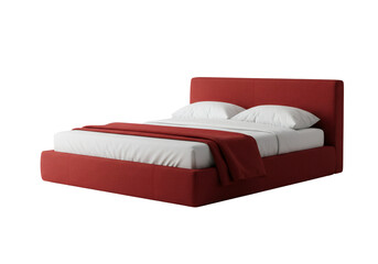 赤いベルベットのベッドと白いリネンと枕のクローズアップ画像 黒の背景のモダンなベッドルームインテリア