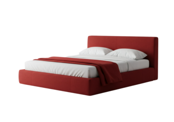 赤いベルベットのベッドと白いリネンと枕のクローズアップ画像 黒の背景のモダンなベッドルームインテリア