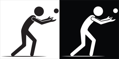 Black and White Stick Figures Catching a Ball in a Contrasting Split Design