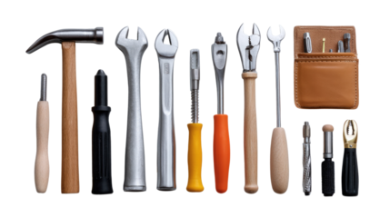 Tool Assortment Showcase: A meticulously arranged collection of various tools, each gleaming with a polished finish, awaits its purpose.