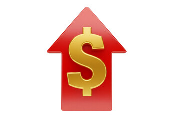 Obraz premium Golden Dollar Sign on Upward Red Arrow: Symbolizing Financial Growth, Profit Increase, Investment Success, and Rising Value in Business and Economy