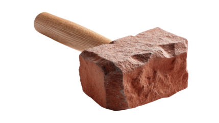 Bricks and Sledgehammer: A robust brick sits beneath a wooden sledgehammer. ready for construction and demolition.