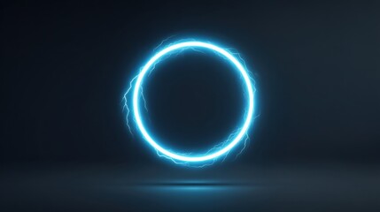 Obraz premium Blue Electric Circle with Lightning Aura on Dark Background for Futuristic and Technology Themes