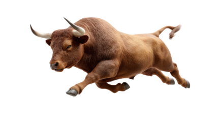 Charging Bull: A powerful brown bull charges forward, exuding strength and determination in a photorealistic depiction of raw energy and power.